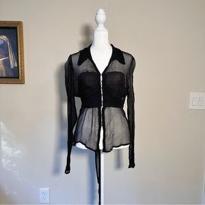 Sheer Black Free People Crepe Wrap Tie Top